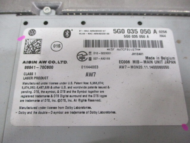 VW フォルクスワーゲン ゴルフ7 TSI DBA-AUCJZ 純正 ナビユニット 5G0035050A_画像6