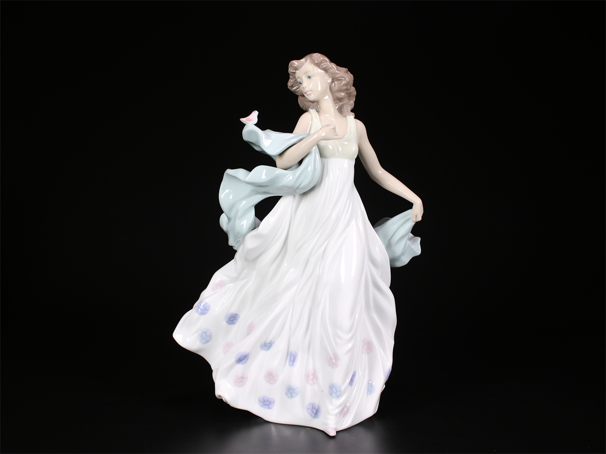 CE397 LLADRO 【リヤドロ】 磁器人形 美少女 置物／鳥のかけあり 美品！ｚ_画像2