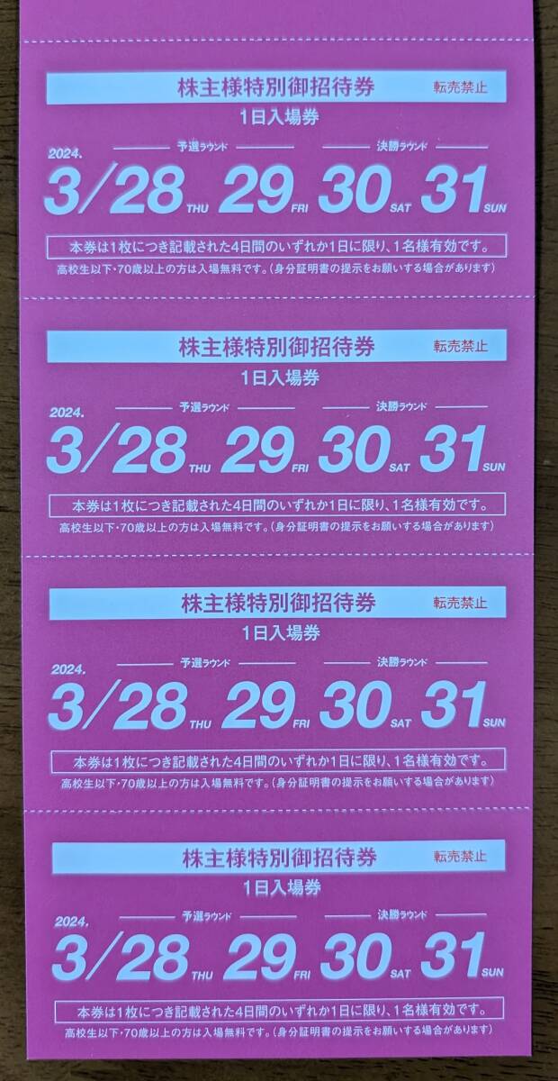 株主優待 東建コーポレーション TOKEN HOMEMATE CUP2024 無料招待券４枚綴り（１～４セット）_画像2