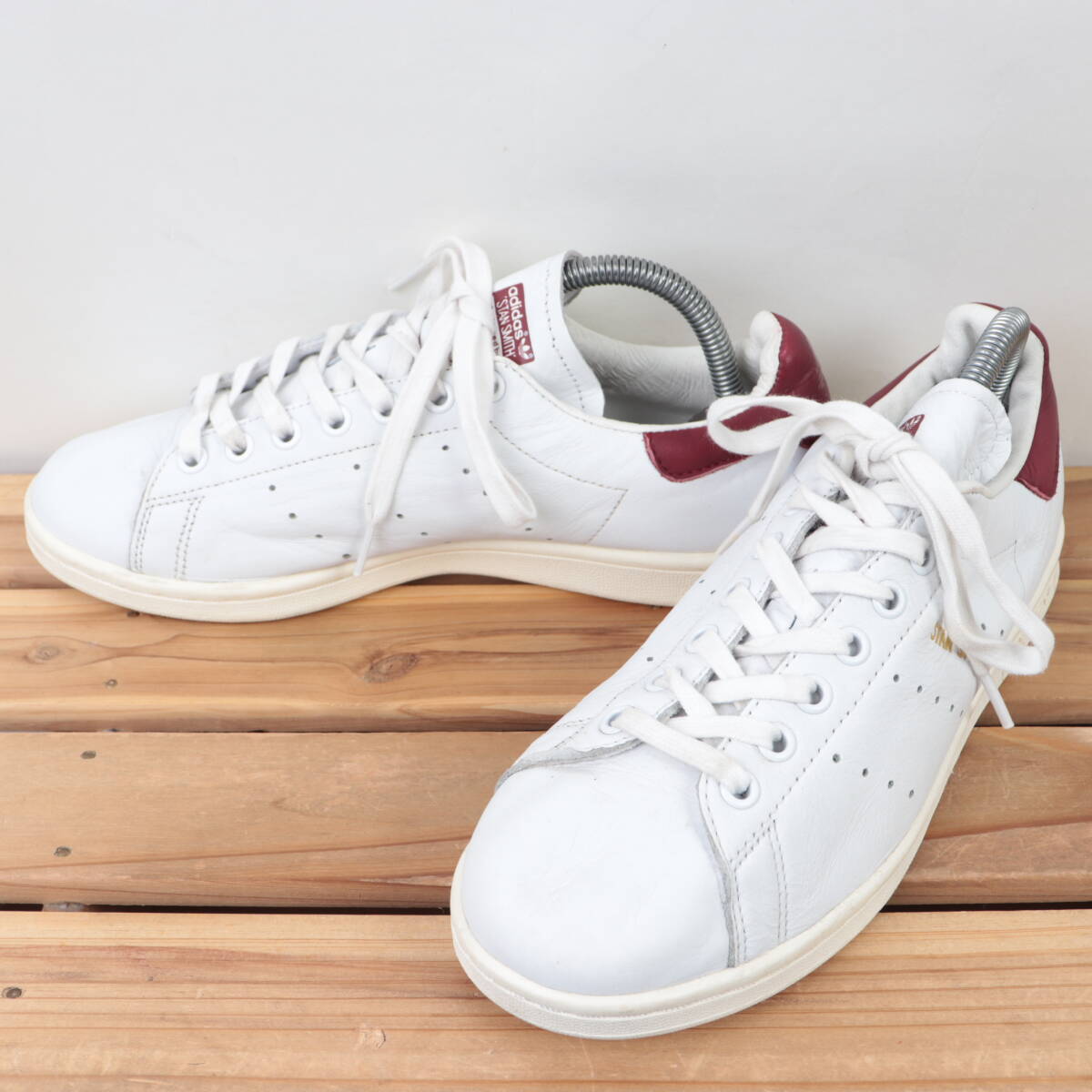 z818 アディダス スタンスミス US7 25.0cm/白 ホワイト バーガンディー adidas STANSMITH メンズ ユニセックス スニーカー 中古_画像1