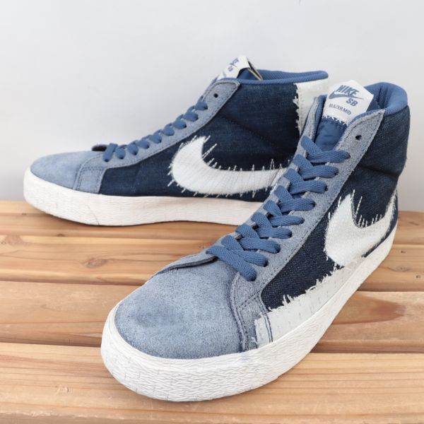 z680 ナイキ SB ブレーザー ミッド US10.5 28.5cm/紺 ネイビー系 NIKE SB ZOOM BLAZER MID PRM 刺し子 ブレザー メンズ スニーカー 中古_画像1