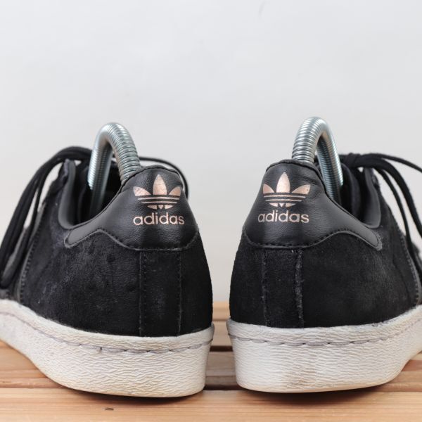 z730 アディダス スーパースター US7 1/2 24.5cm/黒 ブラック メタル トゥ adidas SUPERSTAR 80s METAL TOE レディース スニーカー 中古_画像4