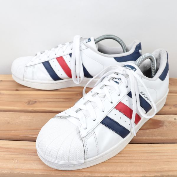 z1115 アディダス スーパースター US8 26.0cm/白 ホワイト 紺 ネイビー 赤 レッド adidas SUPERSTAR メンズ スニーカー 中古_画像1