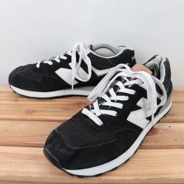 z1197【574】ニューバランス US9 1/2 27.5cm/黒 ブラック 白 ホワイト newbalance メンズ スニーカー 中古_画像1