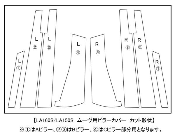 ■彡高品質3Mダイノック■彡LA150S LA160S ムーヴ シルバーカーボンピラーカバー8P■バイザー装着車用■ムーブ_画像2