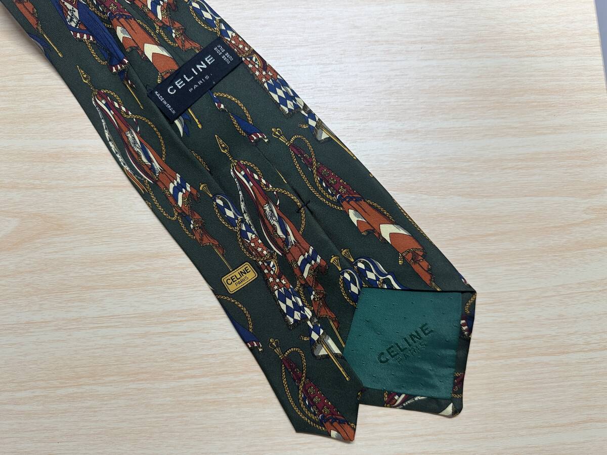 [1 jpy start beautiful goods ]CELINE green flag pattern necktie 
