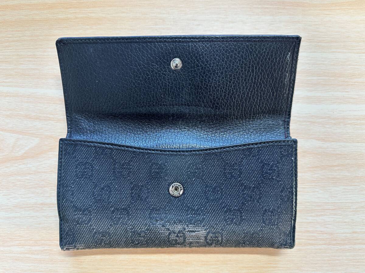 【1円スタート 美品】GUCCI ダブルG 長財布 レザー×キャンバス ネイビー　グッチ_画像4