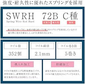 タンスのゲン マットレス シングル 厚み17cm 高密度 352個 ボンネルコイル 硬め ベッドマット 通気性 ブラック 1780_画像4