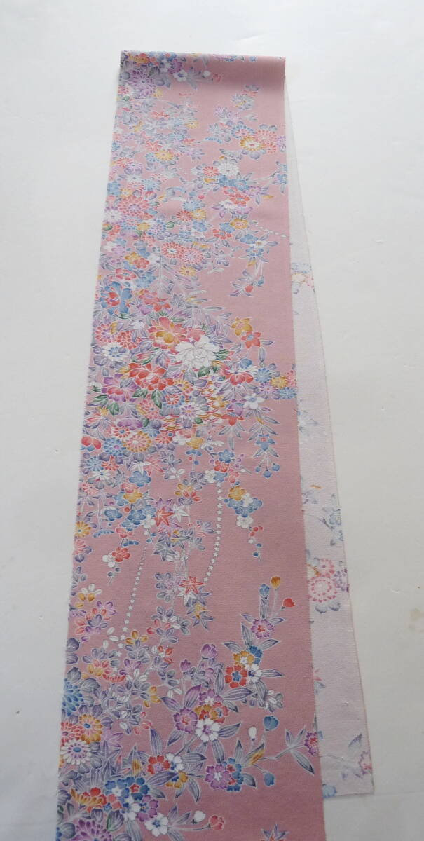 #.# старый ткань кимоно лоскут / - gire18×150 натуральный шелк .. маленький 4 сезон . цветок потускнение персик цвет шелк . кукла крепдешиновое мастерство 