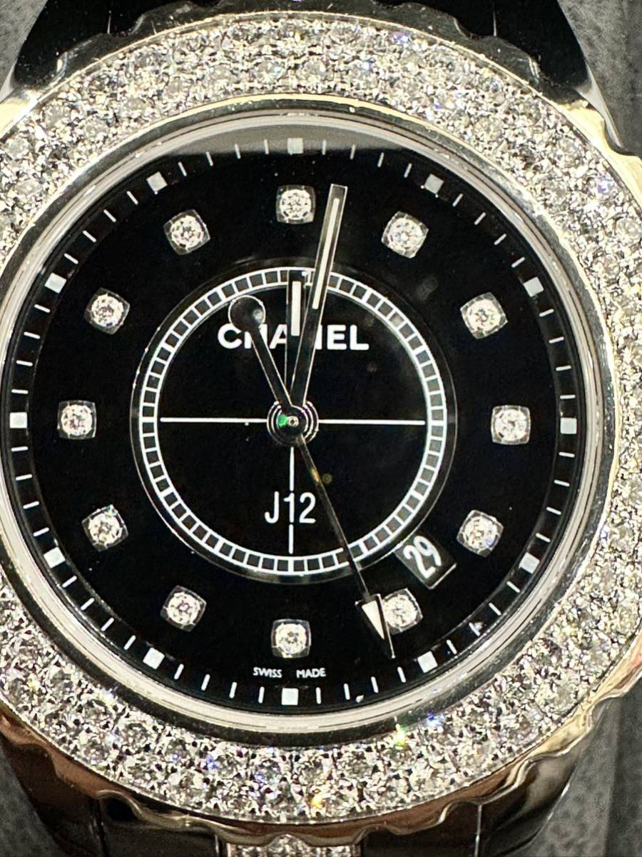 純正12Pダイヤ　CHANEL J12 33ミリ　純正12Pダイヤ　H1625 超高級レディース腕時計　シャネル　新品仕上げ　後期　黒アフターダイヤベルト_画像5