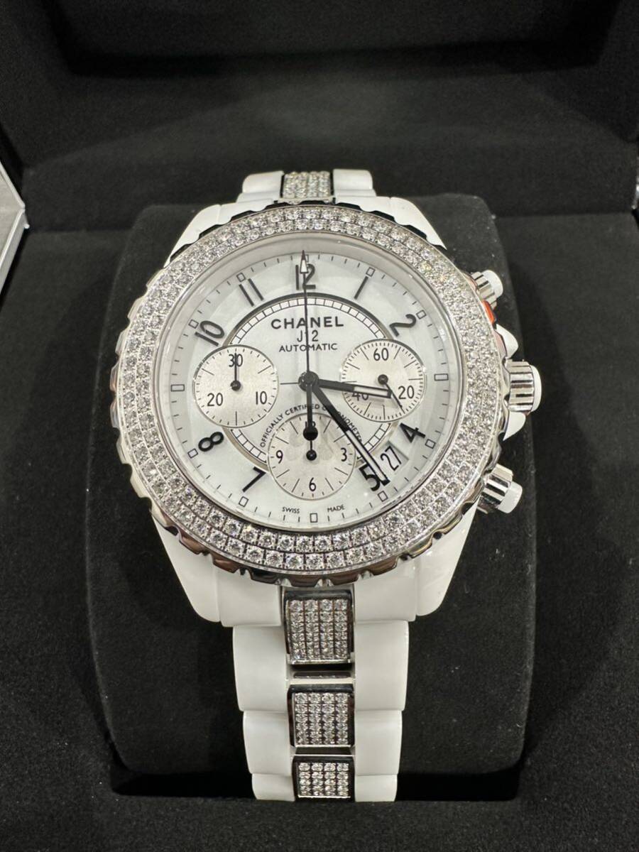 新品同様 CHANEL J12 41ミリクロノ H1007 天然ダイヤベゼル 入学式結婚式 メンズ高級腕時計 クロノグラフ 確実正規品の画像2