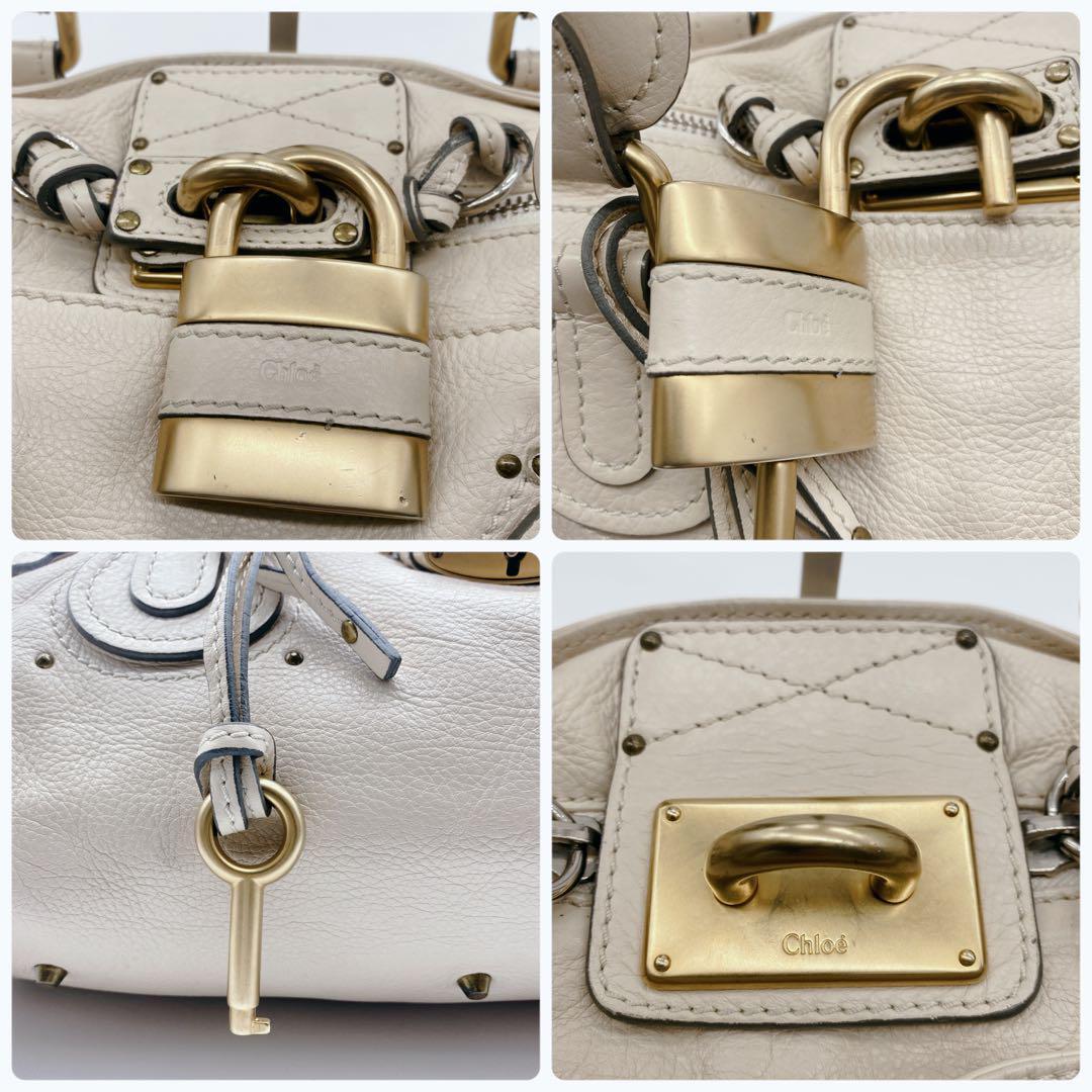 【極美品】Chloe 　Paddington　クロエ　パディントン　アイボリー　パドロックキー ハンドバッグ　トートバッグ　南京錠　ゴールド金具_画像7