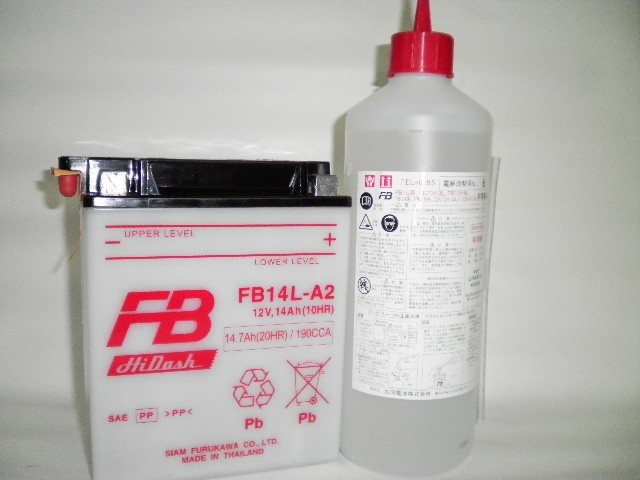 古河電池 FB14L-A2 開放型バッテリー 互換YUASAユアサ YB14L-A2 フルカワバッテリー 専用液付 CB1100R エリミネーター750の画像2