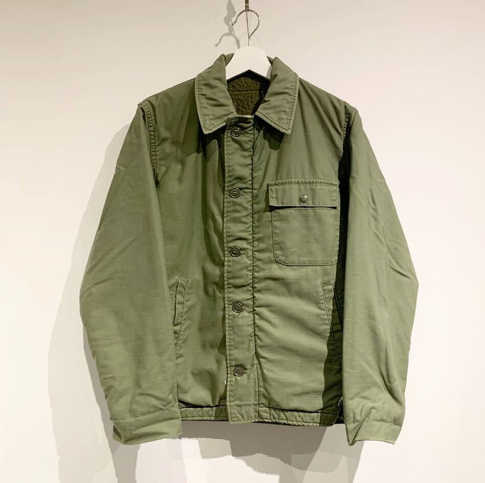 希少 70s 80s ビンテージ USN A-2 DeckJacket デッキジャケット US.NAVY ミリタリー バックステンシル入り ライナーボア 1970年代 1980年代_画像1