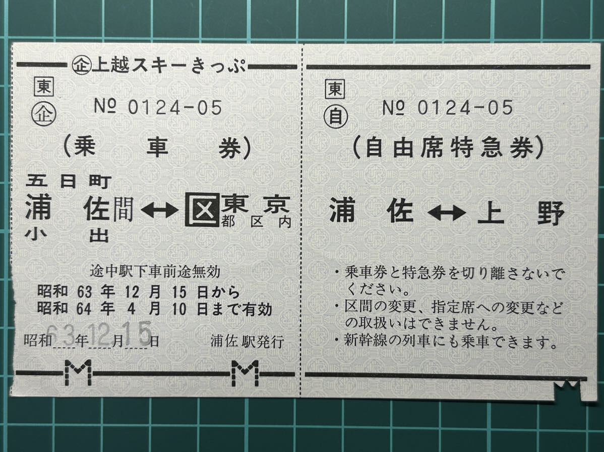 JR東日本 上越スキーきっぷ 浦佐駅発行 鉄道 乗車券 軟券 切符 きっぷ_画像1