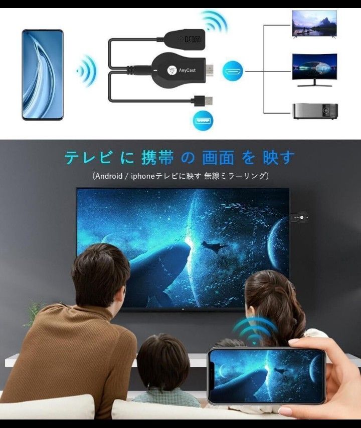 新品未使用！HDMI接続Wi-Fiでミラーキャスト★スマホからテレビへ大画面外部出力