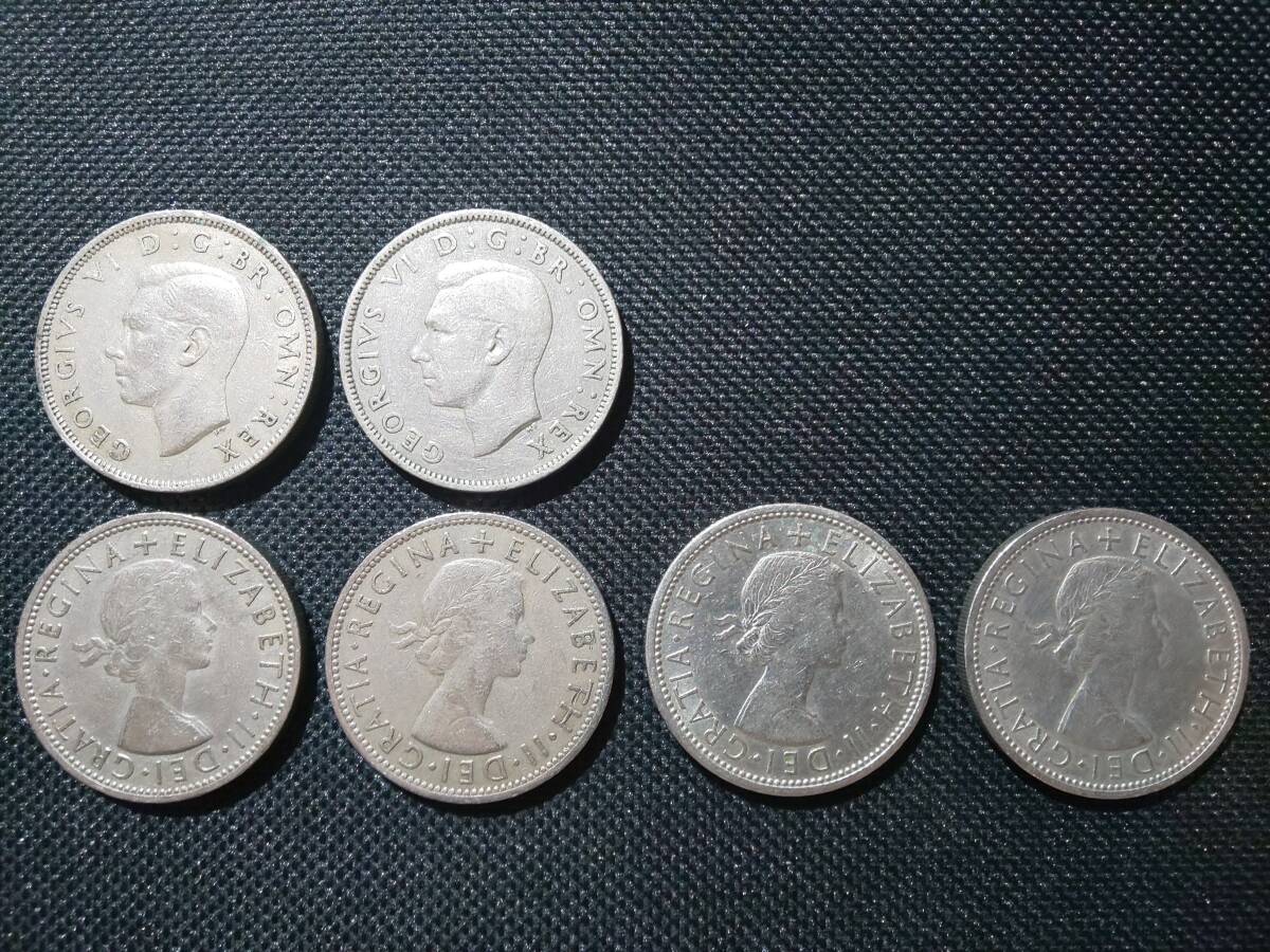 【希少】イギリス 1フローリン／2シリング硬貨6枚おまとめ 1940年代～60年代 2310A-078 白銅貨 外国古銭 コイン_画像4