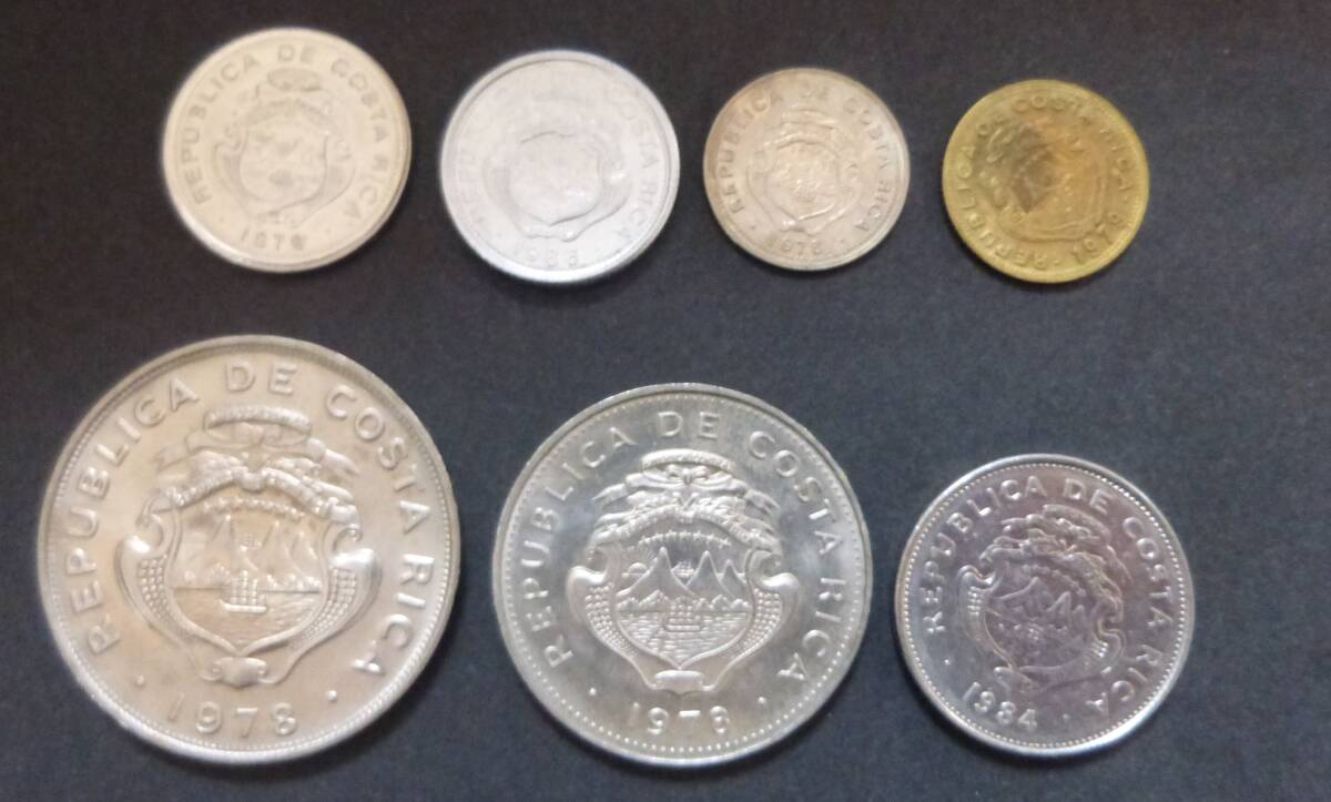 コスタリカ　（Costa Rica)　 旧貨幣　１９７６～１９８４年　１コロン～５センターボ　コイン　７枚　送料無料　_画像1