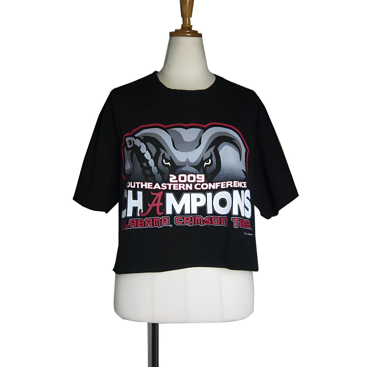 ALABAMA CRIMSON TIDE ショート丈 リメイク プリントTシャツ ティーシャツ 黒色 女性向き アメリカ輸入古着 ユーズド tee tシャツ #n-50_画像1