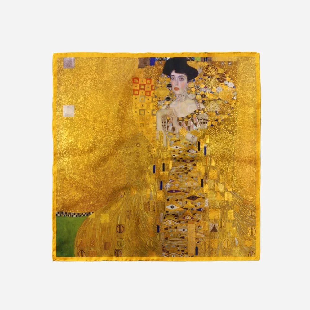 53センチメートルクリムト油絵マダムアデル100% シルクスカーフ女性スクエアスカーフショールスカーフバンダナの毛のスカーフ_画像4
