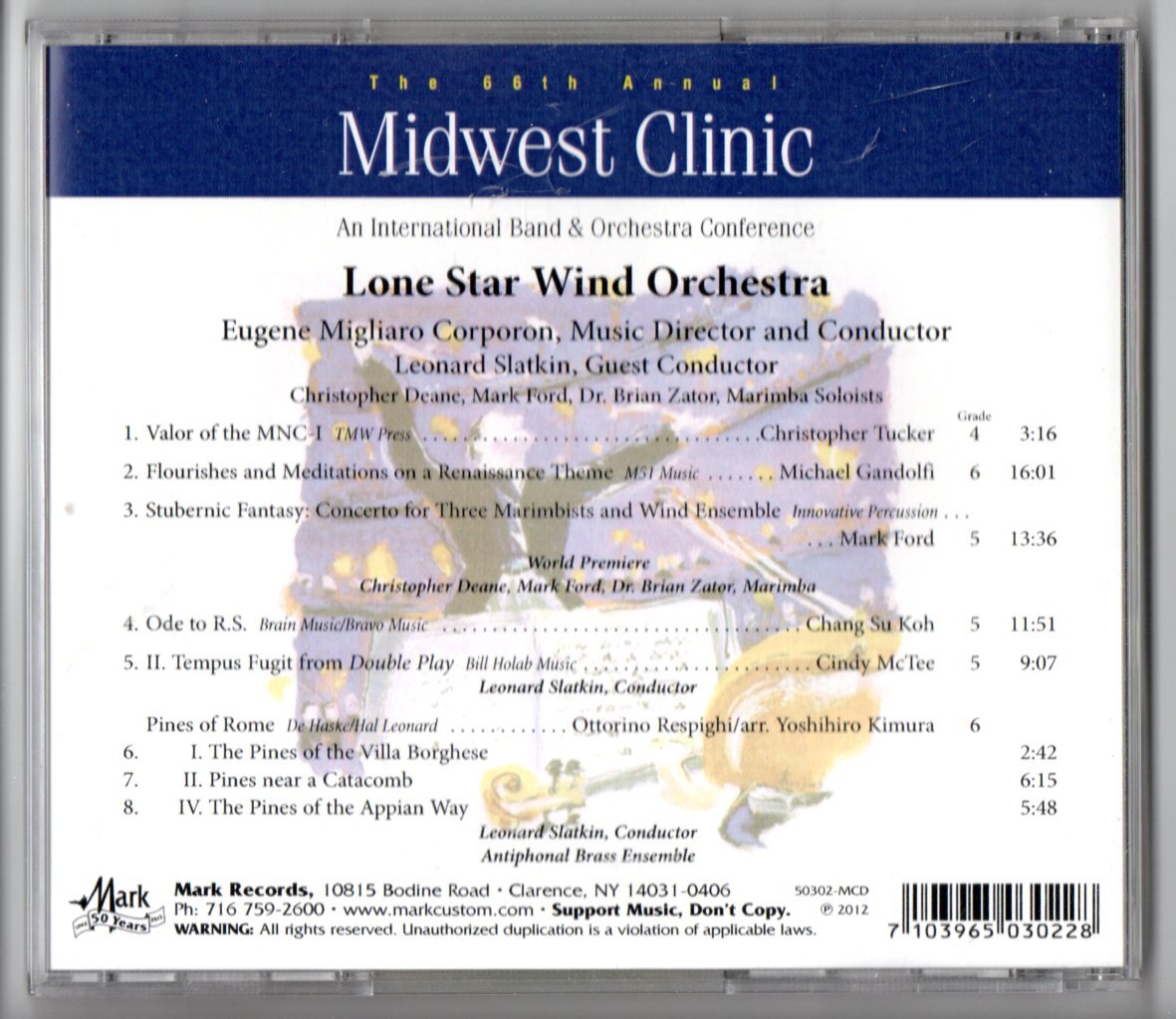 送料無料 吹奏楽CD ミッドウェスト・クリニック2012 ローン・スター・ウインドオーケストラ 栄華と瞑想 オード・トゥ・R.S. ローマの松_画像2