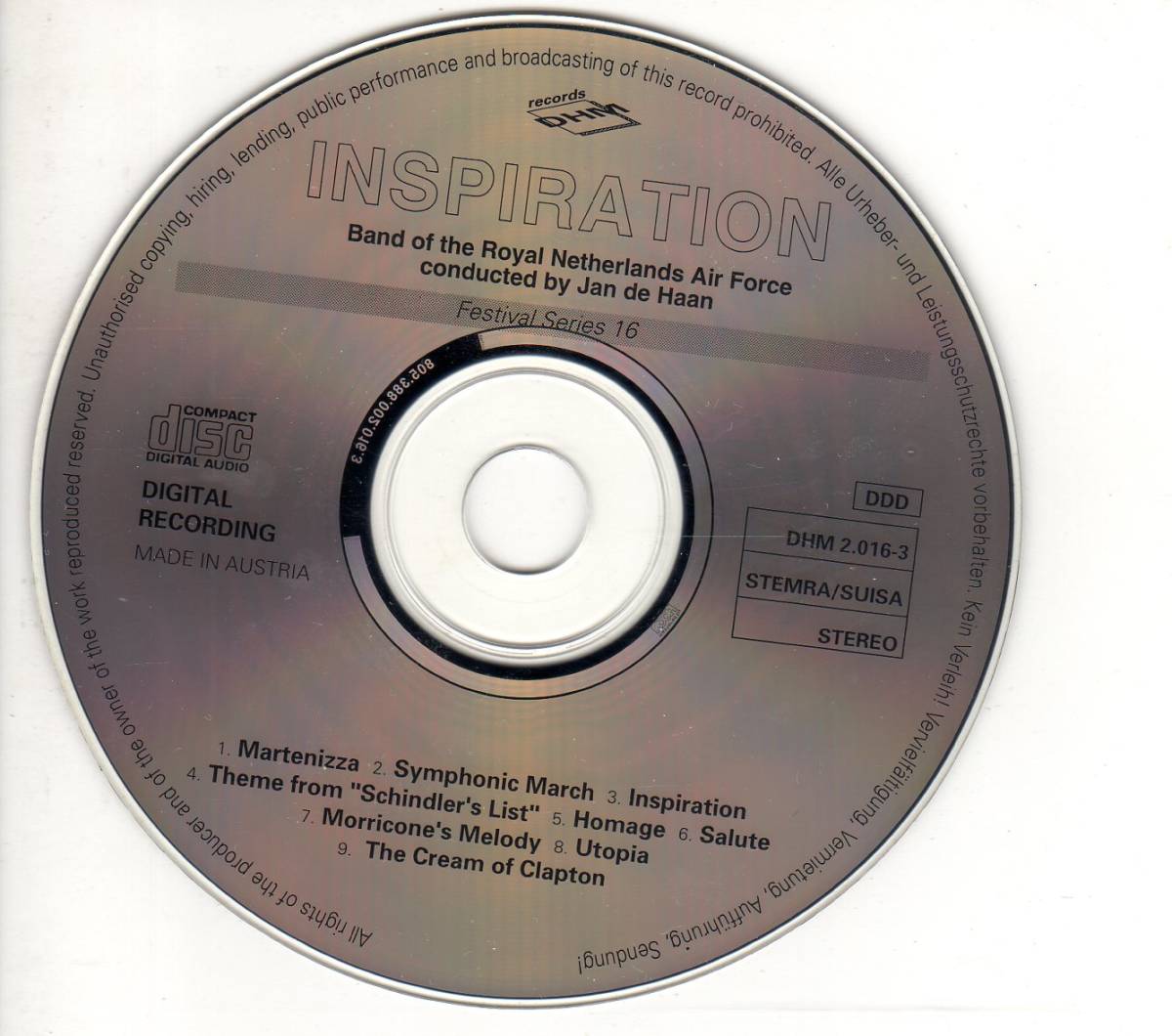 吹奏楽CD/インスピレーション/エリック・クラプトン・メドレー/モリコーネ・メドレー/シンドラーのリスト テーマ/マルテニッツァ_画像3