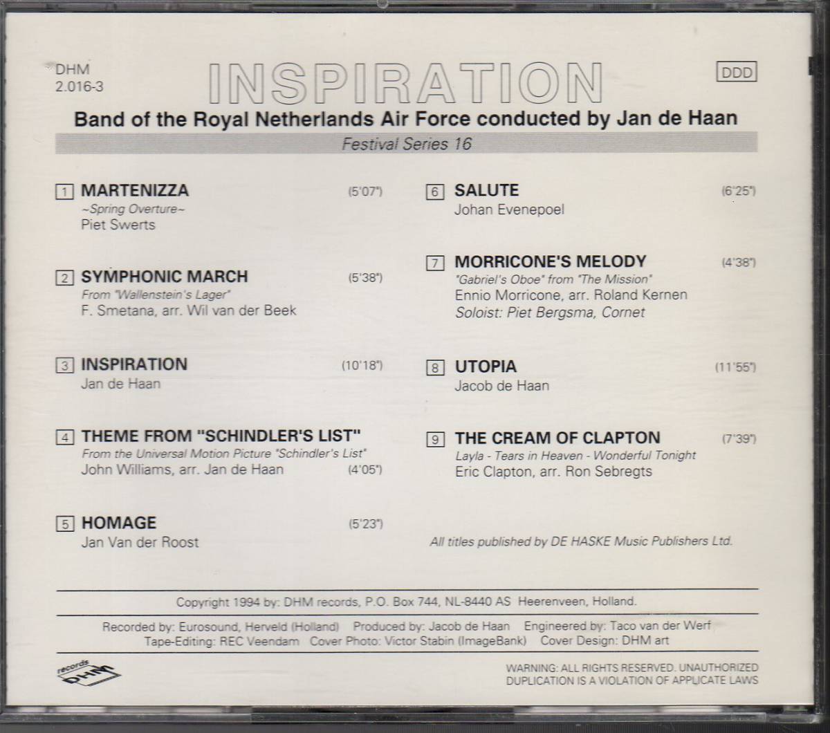 吹奏楽CD/インスピレーション/エリック・クラプトン・メドレー/モリコーネ・メドレー/シンドラーのリスト テーマ/マルテニッツァ_画像2