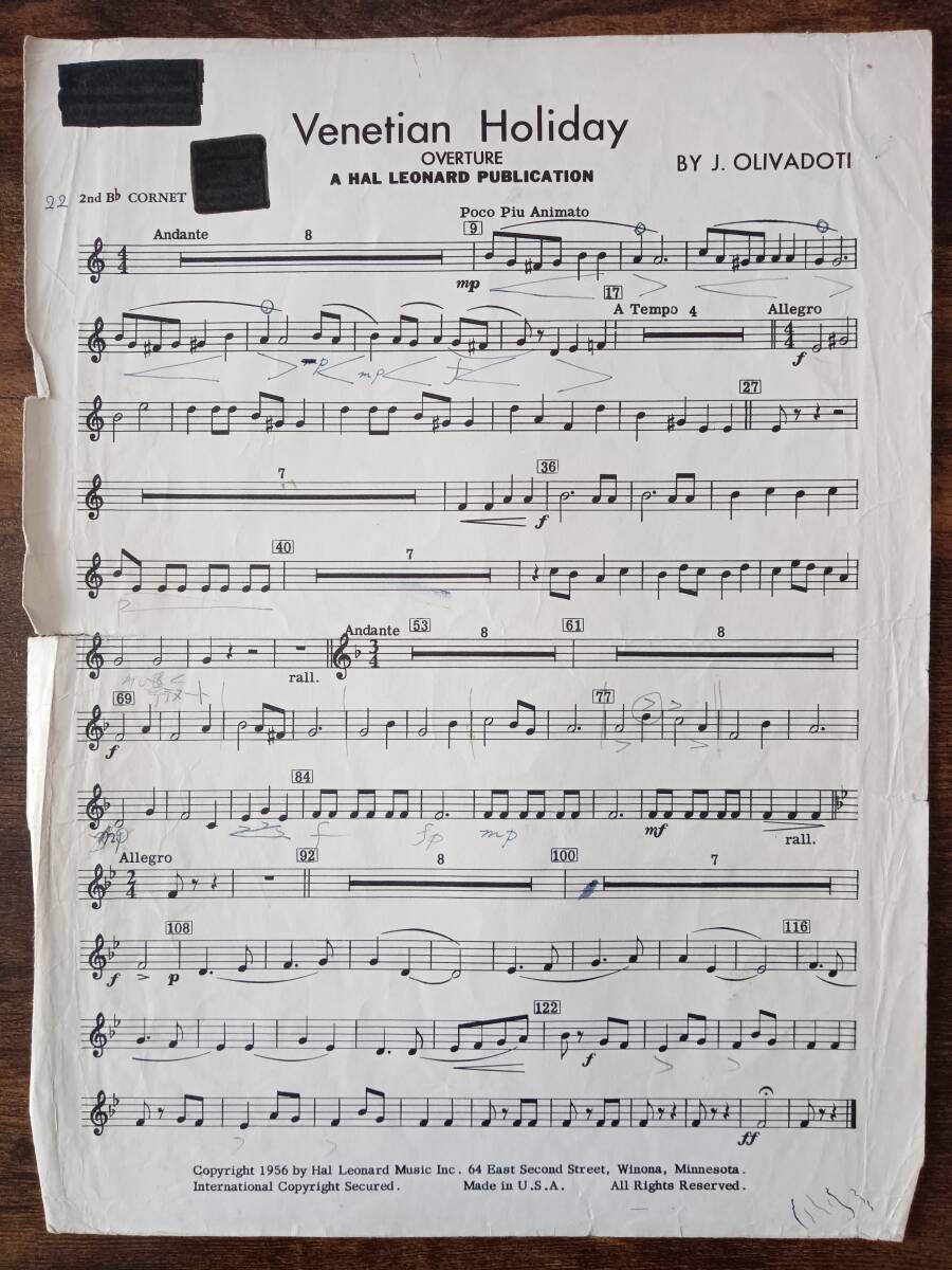 送料無料 吹奏楽楽譜 ジョセフ・オリヴァドーティ：序曲 ベニスの休日 試聴可 スコア・パート譜セット ヴェニスの休日の画像8