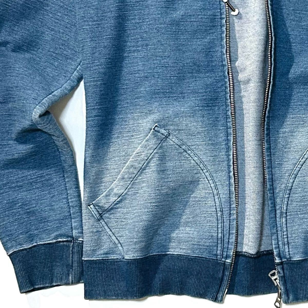 【YANUK】OCEANS掲載◎!!ヤヌーク 定価2.4万 DENIT HOODIE インディゴスウェット デニムパーカー ヴィンテージ加工デニットフーディ 日本製_画像6