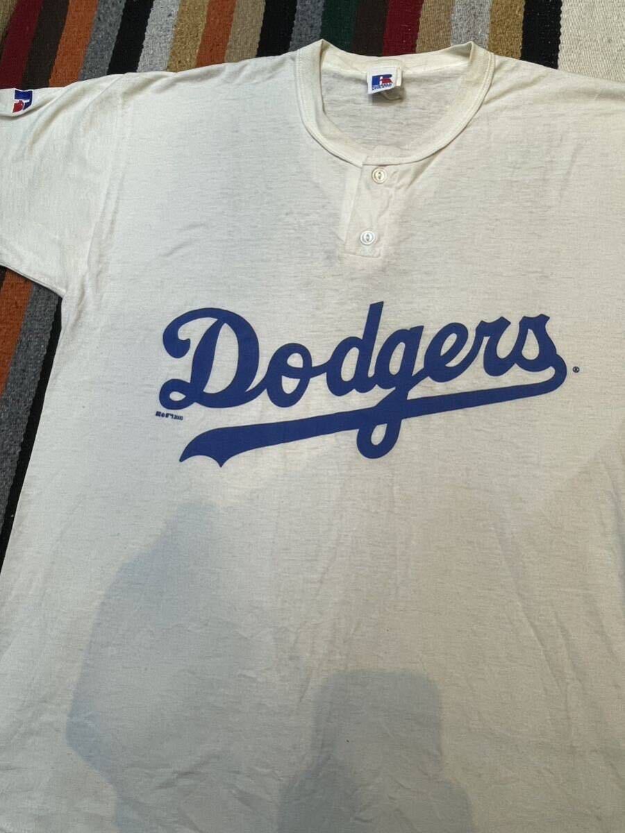 ◆希少! LA Dodgers ロサンゼルスドジャース 00's Russell 《Made in USA》　ヘンリーネックTシャツ_画像3