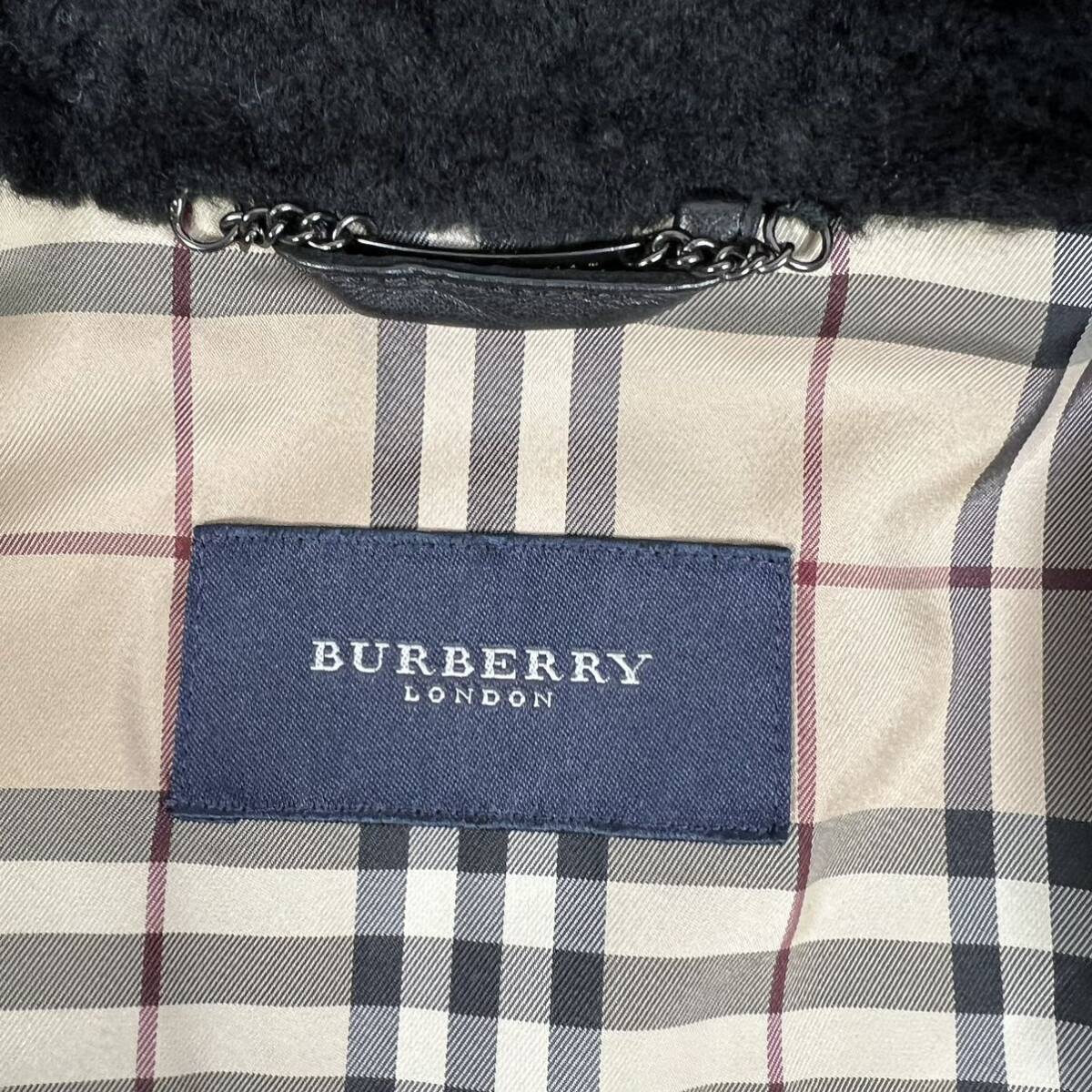 極美品!バーバリーブラックレーベル BURBERRY BLACK LABEL レザージャケット レザーコート ライダース ラムレザー ライナー ファー M _画像7