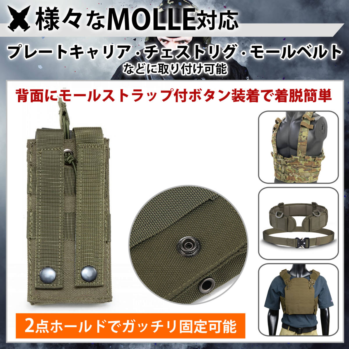 サバゲー マガジンポーチ M4/M16 AK AR モール対応 シングル オープン 弾倉ポーチ サバイバルゲーム装備 ブラックの画像3
