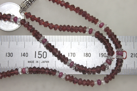  natural ruby, garnet, crystal, necklace 