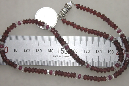  natural ruby, garnet, crystal, necklace 