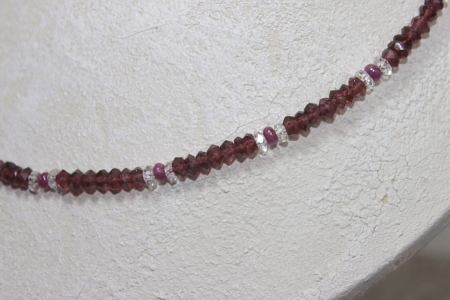  natural ruby, garnet, crystal, necklace 