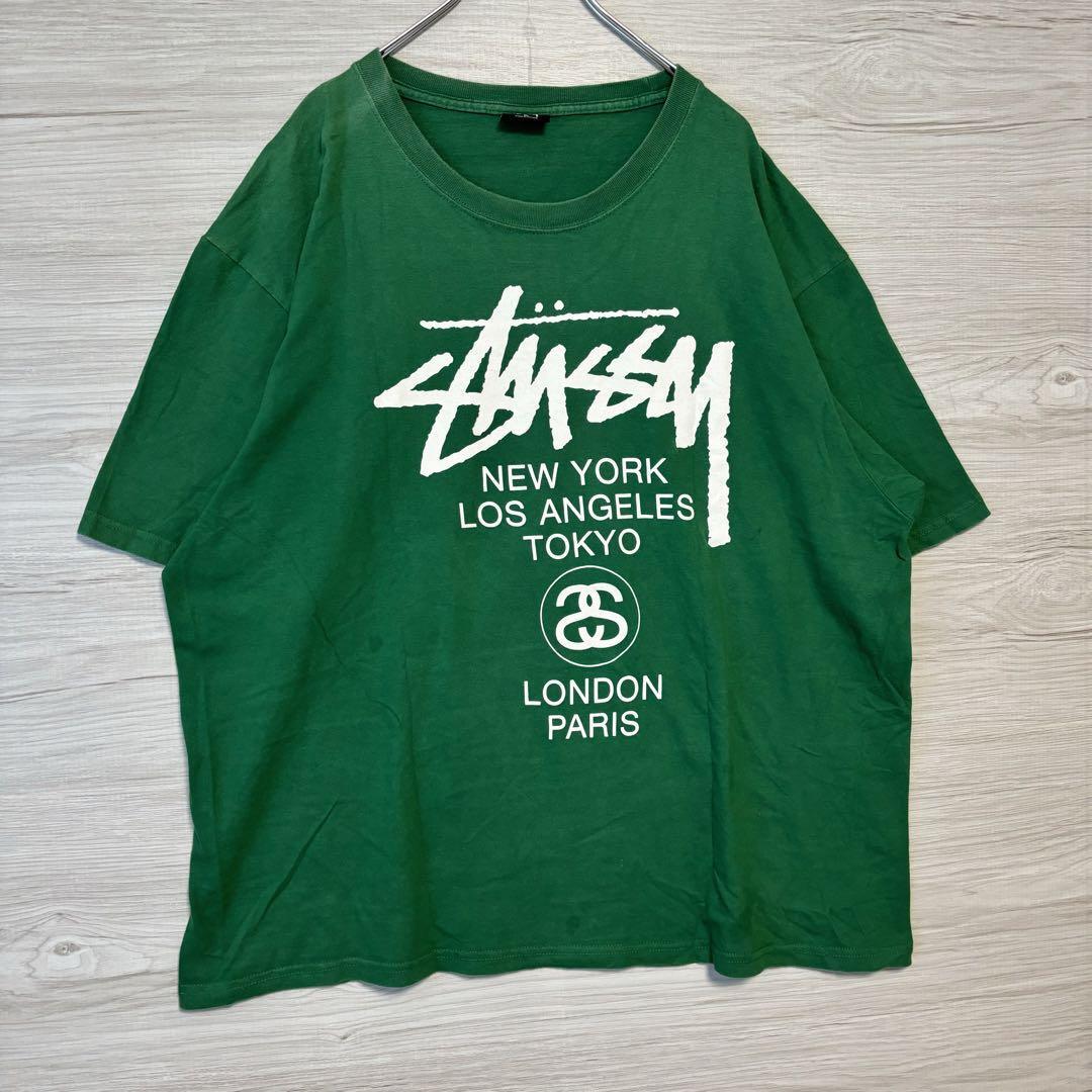 Stussy グラフィックTシャツ Sサイズ オリーブグリーン 人気デザイン】STUSSY ステューシー Tシャツ XLサイズ ワールド