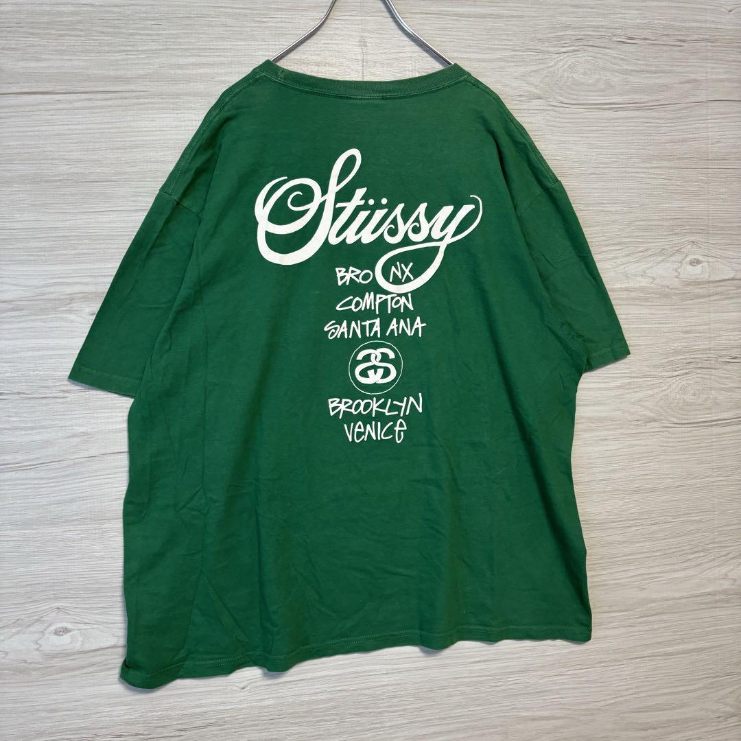 【人気デザイン】STUSSY ステューシー　Tシャツ　XLサイズ　ワールドツアー　両面デザイン　バックプリント　ストリート　即完売　ゆったり_画像9