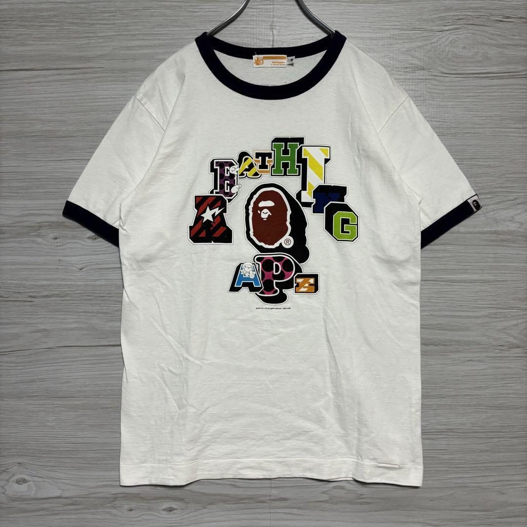 【入手困難】A BATHING APE　アベイシングエイプ　Tシャツ　リンガー　アーチロゴ　センターロゴ　ビッグプリント　即完売　レア　一点物