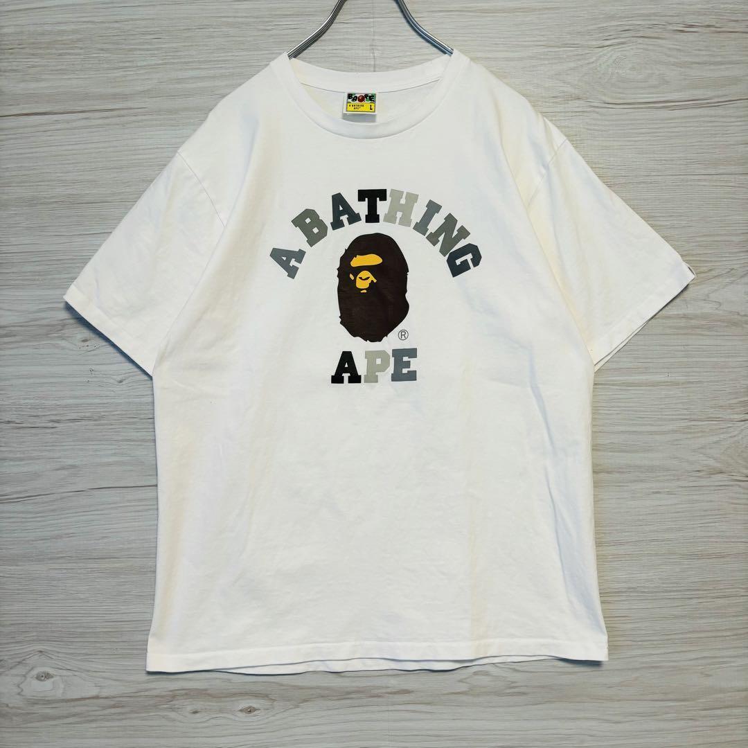 【人気デザイン】A BATHING APE　アベイシングエイプ　Tシャツ　Lサイズ　アーチロゴ　センターロゴ　人気　レア　一点物　ユニセックス