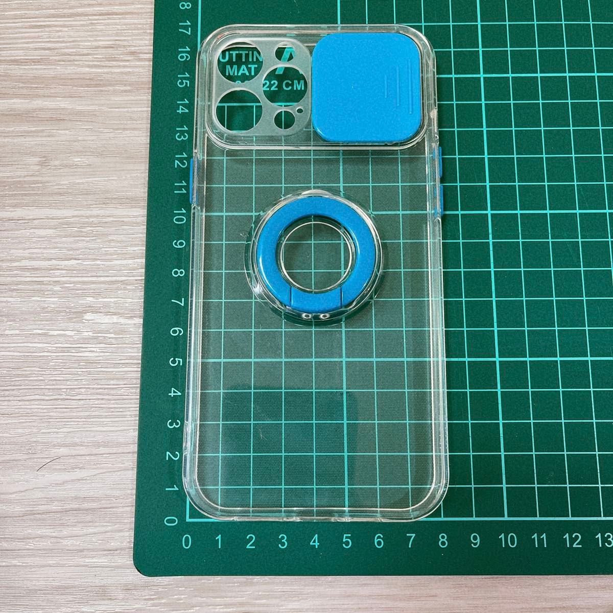 透明  iPhone 12Pro ケース カメラレンズ保護 スライド 水色  クリア リング おしゃれ 耐衝撃 カバー アイフォン