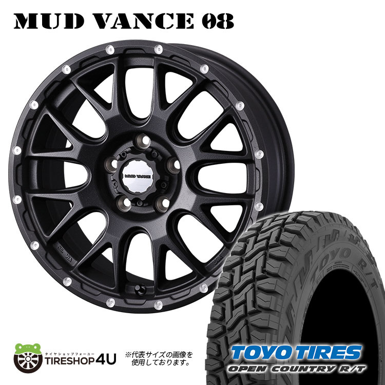 4本セット MUDVANCE08 18x7.5J 5/114.3 +35 FBK TOYO OPEN COUNTRY R/T 225/55R18 ブラックレター デリカD5 フォレスター RAV4