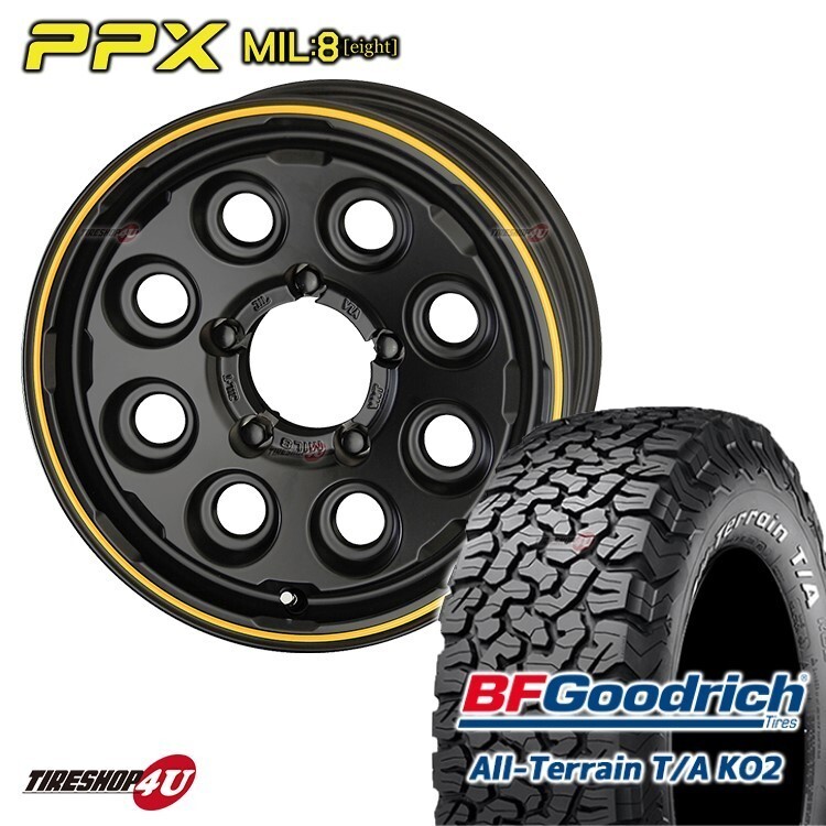 1本価格 PPX MIL8 MIL:8 16x5.5J 5/139.7 +20 ブラック BFグッドリッチ オールテレーン T/A TA KO2 215/70R16 A/T AT ジムニー JB64 JB23_画像1