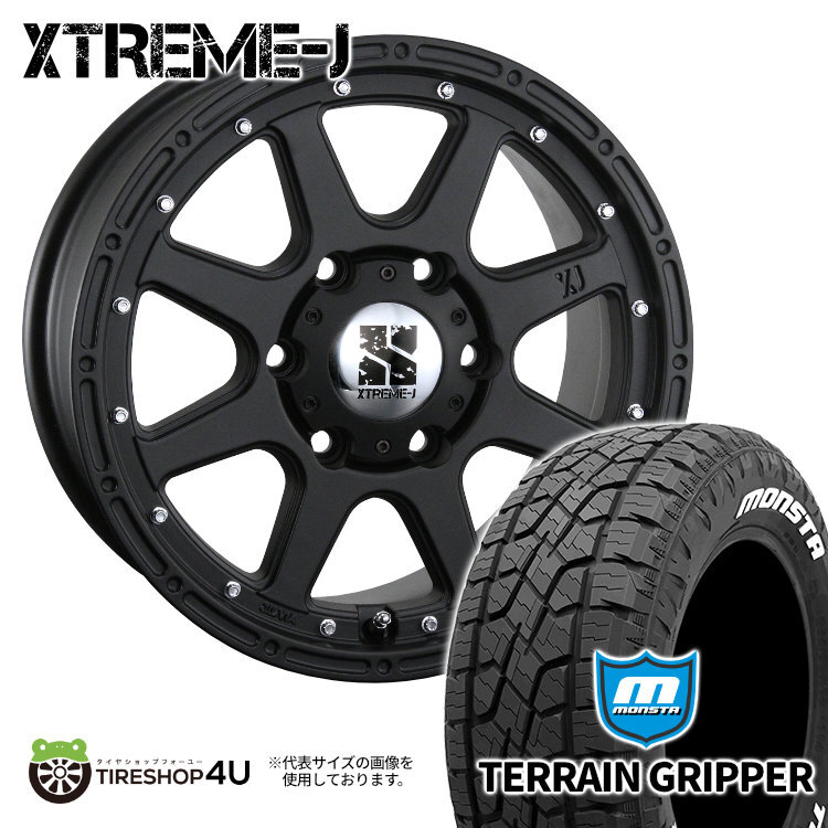 4本セット XTREME-J 16x7.0J 6/139.7 +30 FBK MONSTA TERRAIN GRIPPER A/T 265/75R16 ホワイトレター サーフ など_画像1