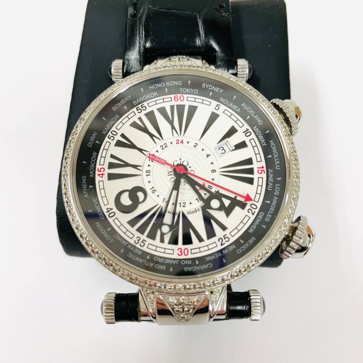 C-03222SI 【希少】 GIO MONACO ジオモナコ メンズ 腕時計 ジオポリス 2893-2 ダイヤベゼル ワールドタイム 自動巻き オートマ 稼働品の画像2
