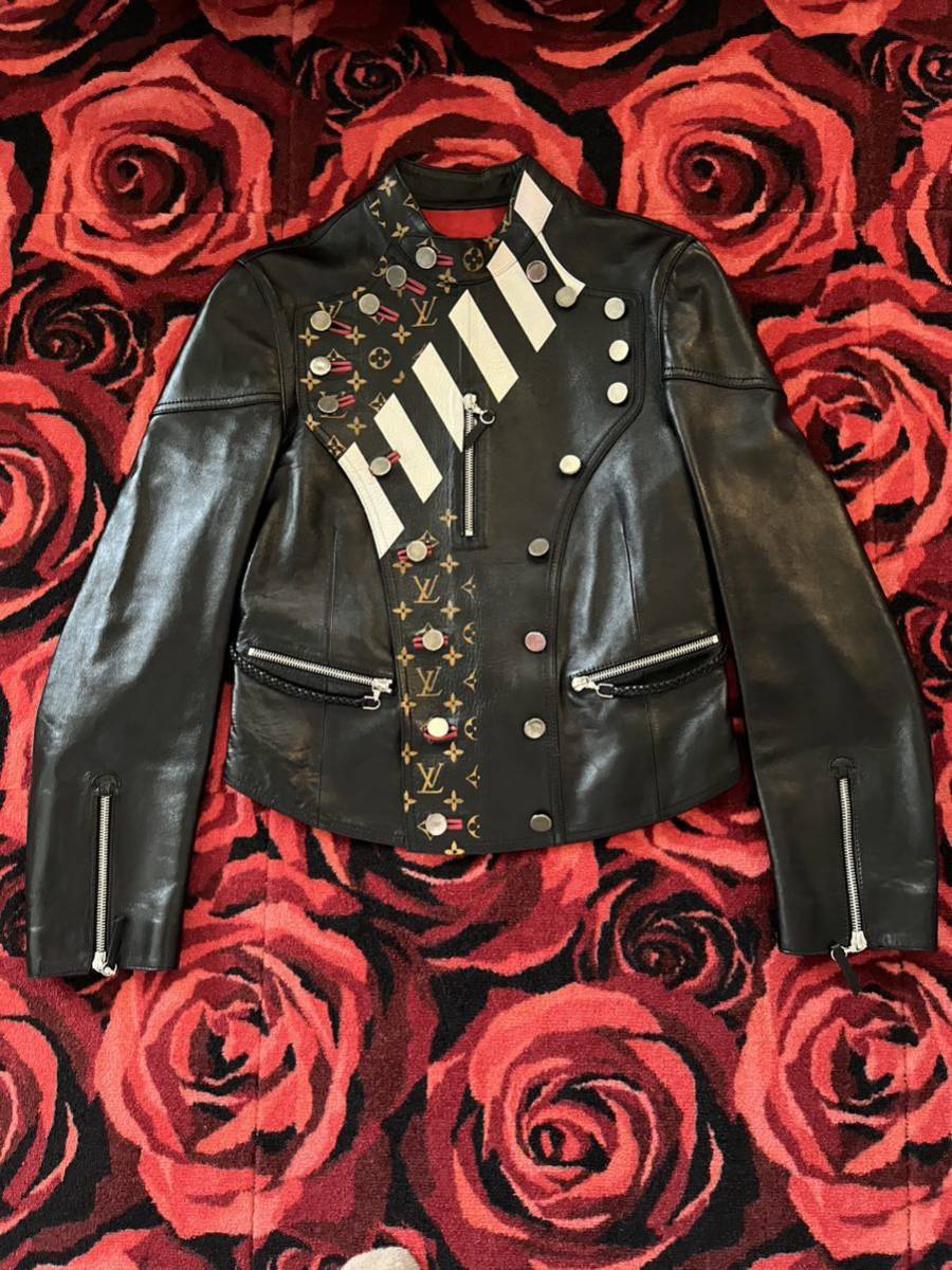 LV Louis Vuitton! rare leather Rider's Logo gram design jacket 