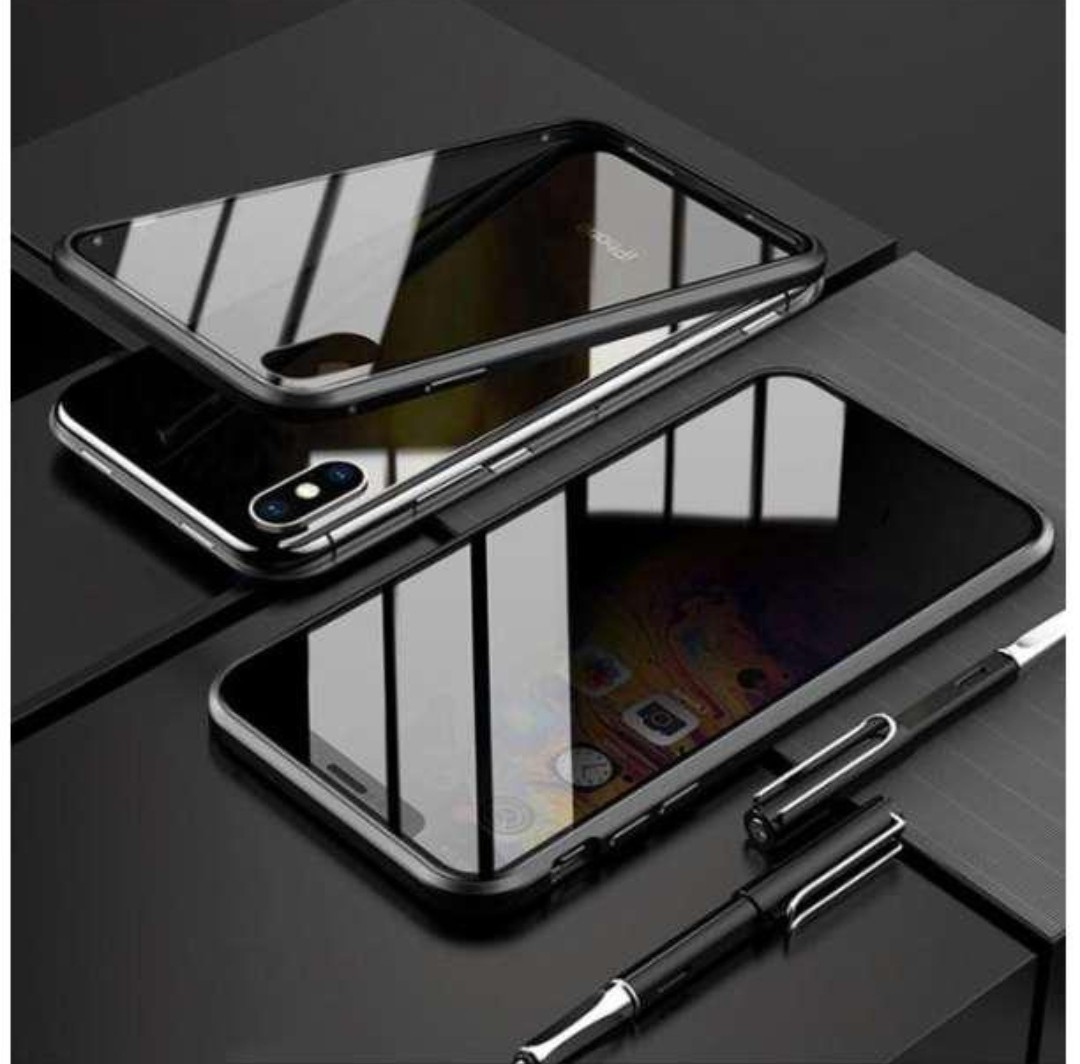 iPhoneケース iPhonexs 両面ガラス 全面カバー ガラスカバー マグネット両開き アルミバンパー クールなBlack アイホンケース バンパー_画像2