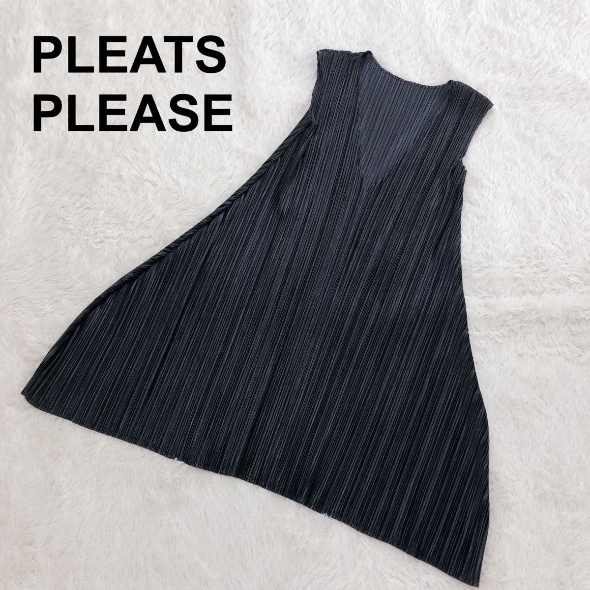 PLEATS PLEASE  プリーツプリーズノースリーブ ワンピース チュニック ブラック 黒 変形デザイン