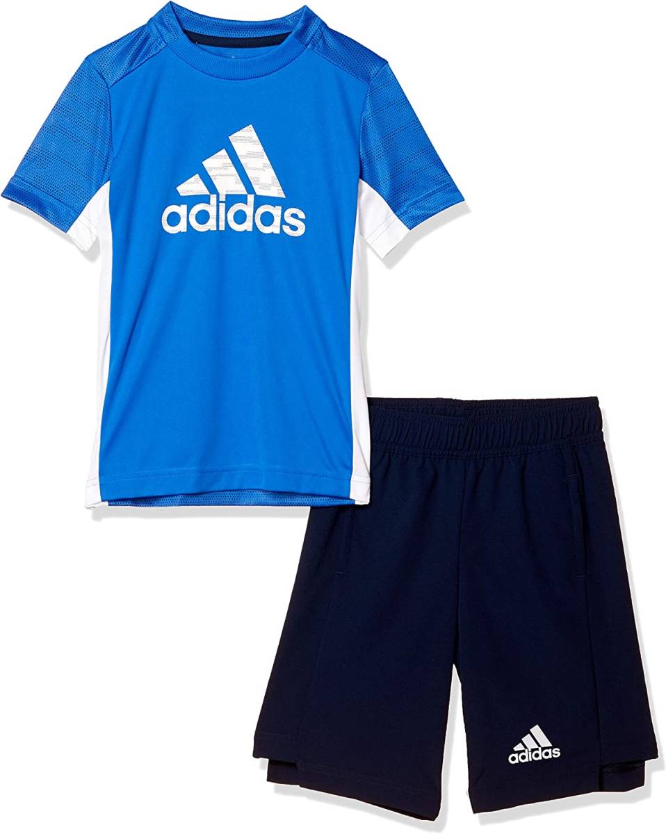 【KCM】Z-adi-87-2s-140★展示品★【adidas】ジュニア　半袖Tシャツ ハーフパンツ 上下セット　GSV58-FM1713　ブルー/ネイビー　140_画像1