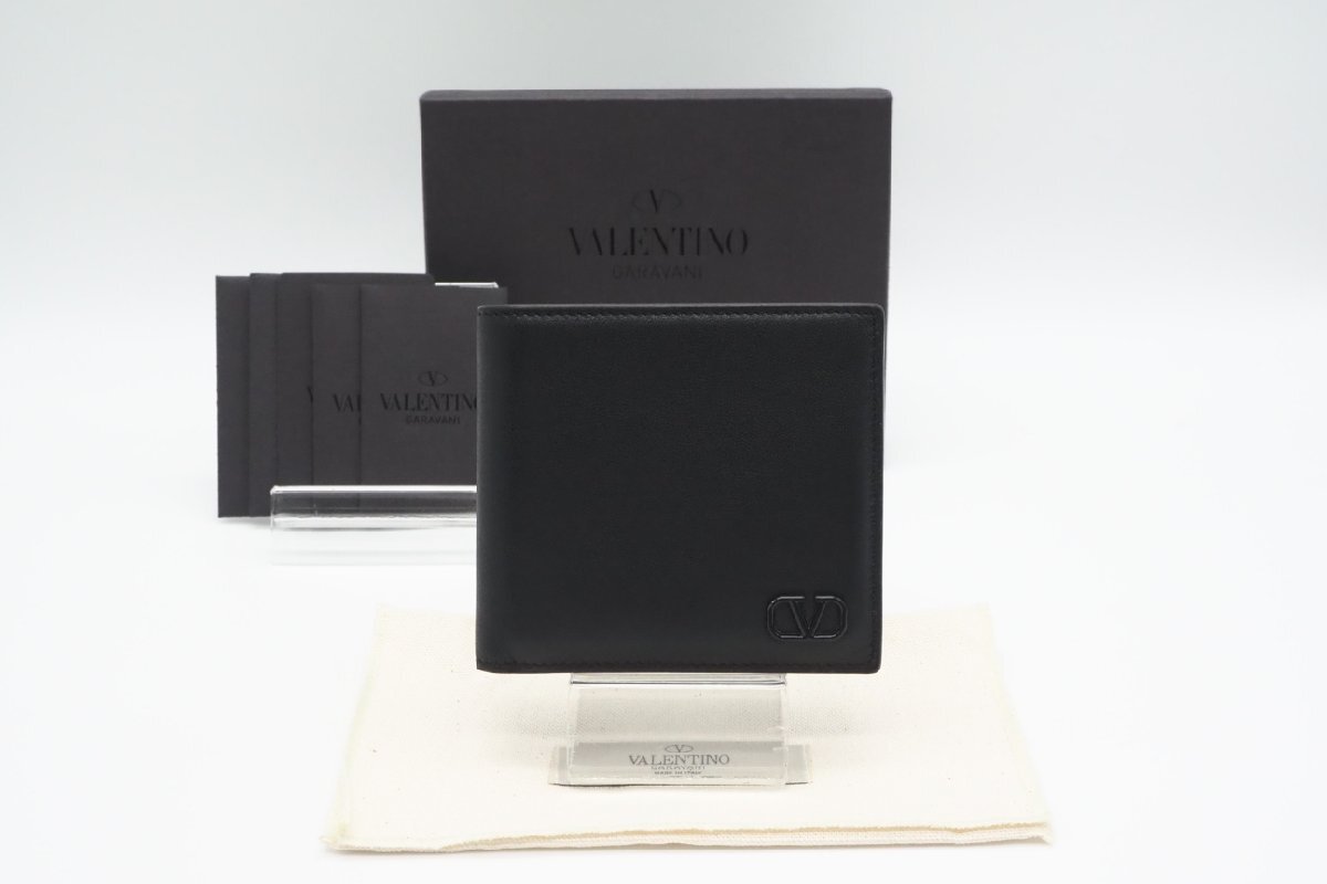 ☆安心の３大保証☆ ABランク ≪VALENTINO ヴァレンティノ /二つ折り財布≫ XY0P0445 ZQU 0NO Vロゴ シグネチャー ウォレット ブラック 美_画像1