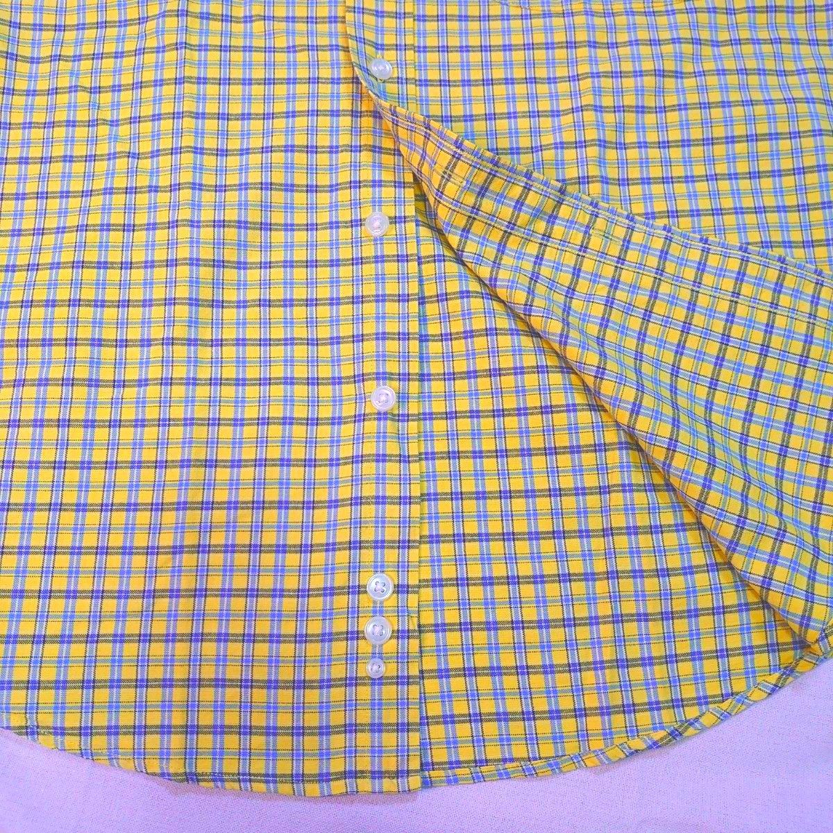 ファブリックアン 長袖シャツ M 黄色 チェック柄 ボタンダウン 長袖シャツ シャツ チェック柄 長袖 チェックシャツ